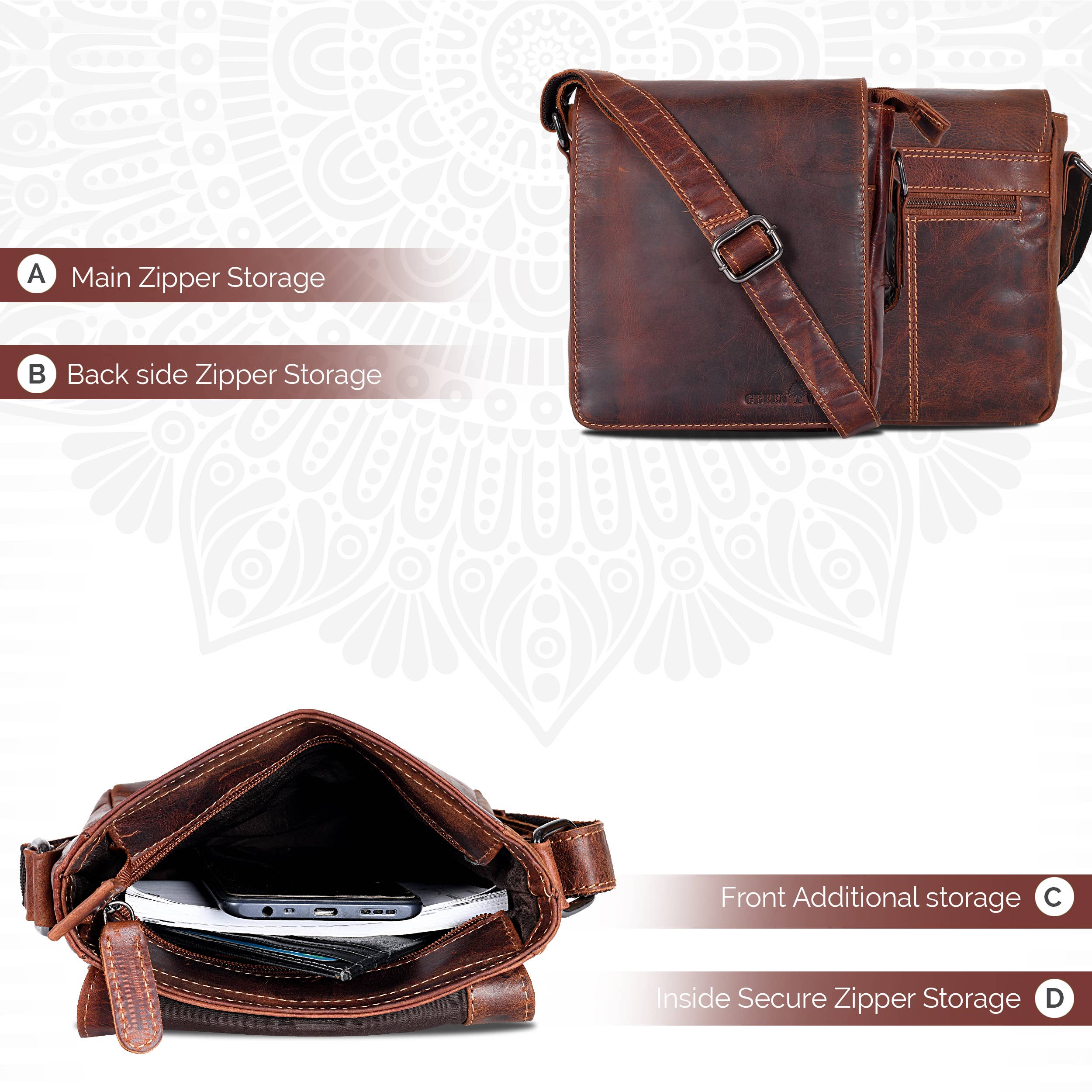 Leather Shoulder Bag Luna: Sandel
