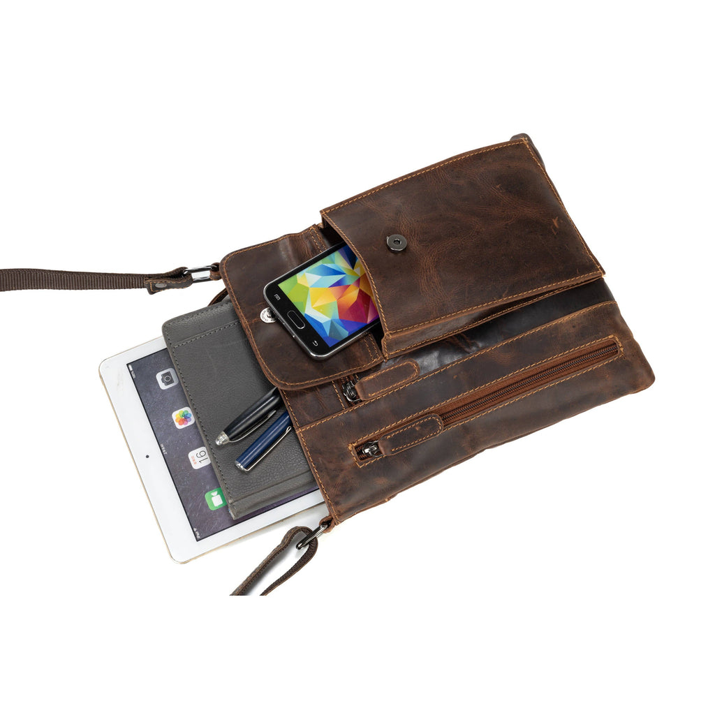 Ladies Cross Body Leather Bag Lucy LD007: Brown